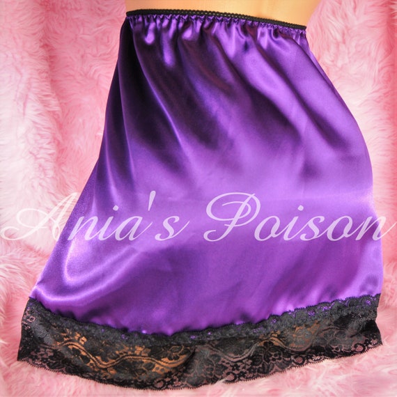 Silky Soft satin Purple LACY very french vintage style short slip sissy skirt sz 26-40 OS M-L
