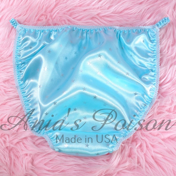 Women's Satin Metallic Foil Sissy Panties - Shiny Wet Look Brazilian Flutter Style In Sea Foam Teal