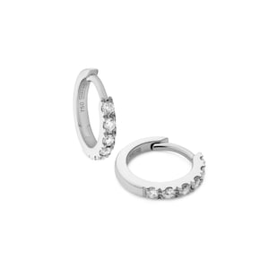 Diamond thin huggie hoop earrings in 18ct white gold
