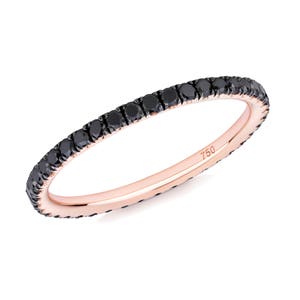 Black diamond thin stacking full eternity ring in 18ct rose gold