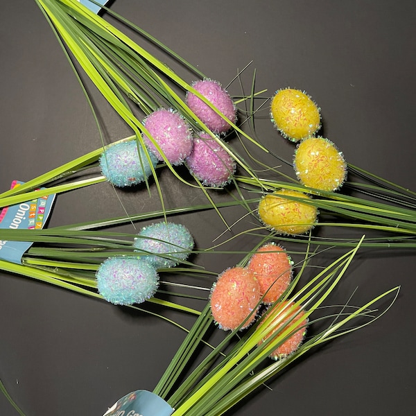 Easter Artificial Onion Grass Stem with Tinsel Confetti Eggs