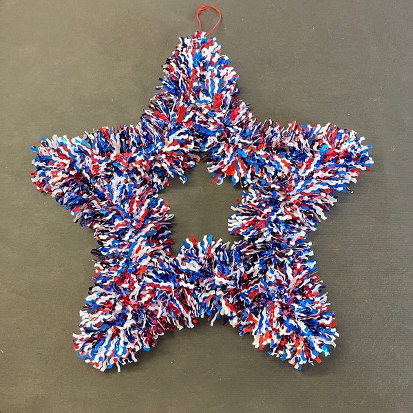 Fourth of July / Independence Day / Patriotic Red, White, and Blue Star Tinsel Wreath