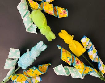 Easter Flocked or Tinsel Bunny Pick with Spirals