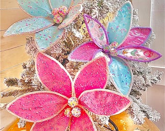 Christmas Candy Land Poinsettia Flower Pick