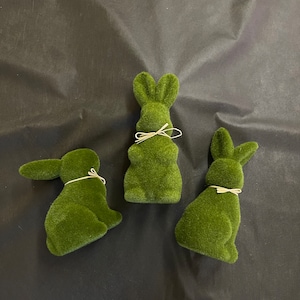 Green Flocked Bunny Figurines