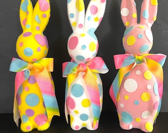 Easter Polka Dot Flocked Bunny Rabbit Decor