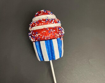 Fourth of July Patriotic Red, White, and Blue Sprinkle Cupcake Pick
