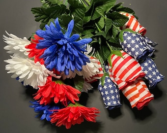 Fourth of July / Independence Day / Patriotic Artificial Stars and Stripes Rose Bush or Red White and Blue Gerber Daisy Bush
