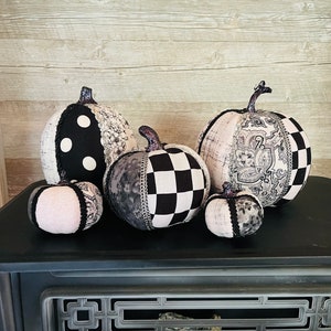Black and White Fabric Covered Foam Pumpkins