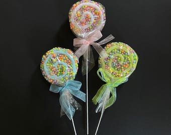 Christmas Candy Land Wrapped Swirl Lollipop Pick