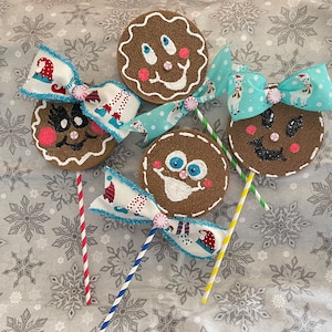 Set of 4 Gingerbread Face Lollipop Picks