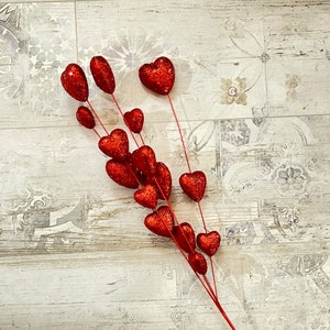 Valentine Red Glitter Heart Spray Floral Stem Pick