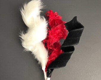 Valentine’s Red Fur Ribbon, White Fur, and Black Velvet Ribbon Spiral Pick