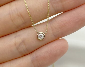 14K 0.10CT Diamond Bezel Solitaire Necklace / Diamond Bezel Pendant / Diamond Necklace / Solitaire Necklace / Everyday Necklace / Rose Gold