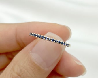 CUSTOM ORDER-- 1.8mm Blue Sapphire Half Eternity Wedding 14k Gold Band / Sapphire Ring / Natural Sapphire Band / Yellow Gold