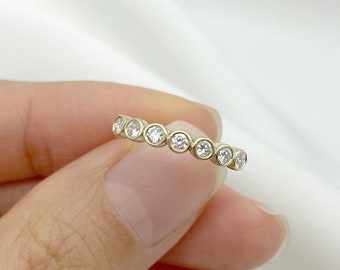 14K 7 Diamond Diamond Bezel Ring / Diamond Bezel Band / Diamond Wedding Band / Diamond Ring / Bezel Ring / Stackable Ring / Yellow Gold