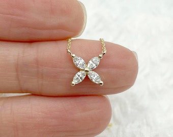 14K Marquise Diamond Butterfly Necklace / Diamond Necklace / Butterfly Necklace / Butterfly Pendant / Diamond Pendant / Simple Necklace