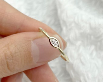 14K Marquise Diamond Bezel Solitaire Wedding Ring / Diamond Ring / Solitaire Ring / Simple Wedding Ring / Bezel Ring / Promise Ring
