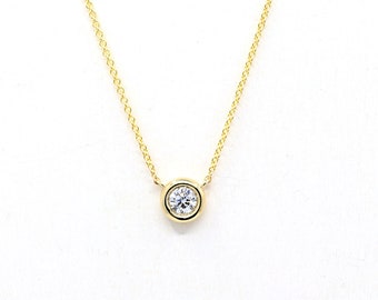 14K 0.20CT Diamond Bezel Solitaire Necklace / Diamond Necklace / Diamond Bezel Pendant / Solitaire Necklace / Everyday Necklace / Rose Gold