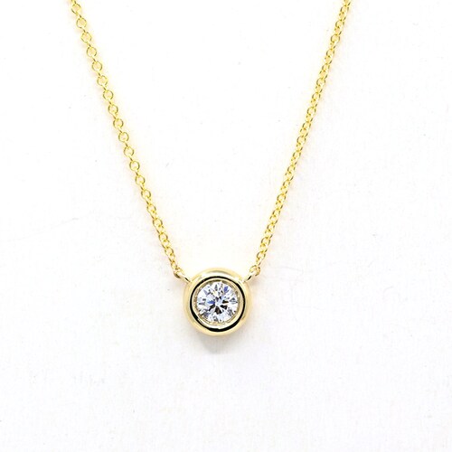 SOLIDGOLD Rose & White Gold with an 16 to 18 inch Adjustable Chain 14K Gold Crystal Clear Round CZ Solitaire Pendant In Real Yellow SOLIDGOLD Rose & White Gold with an 16 to 18 inch Adjustable Chain 14K Gold Crystal Clear Round CZ Solitaire Pendant In Real Yellow