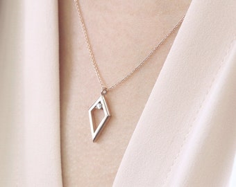 14K Diamond Rhombus Necklace / Diamond Necklace / Rhombus Necklace / Simple Necklace / Everyday Necklace / White Gold / Rhombus Pendant