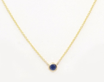 14K Sapphire Bezel Tiny Necklace / Sapphire Necklace / Bezel Necklace / Simple Necklace / September Birthstone / Solitaire Necklace