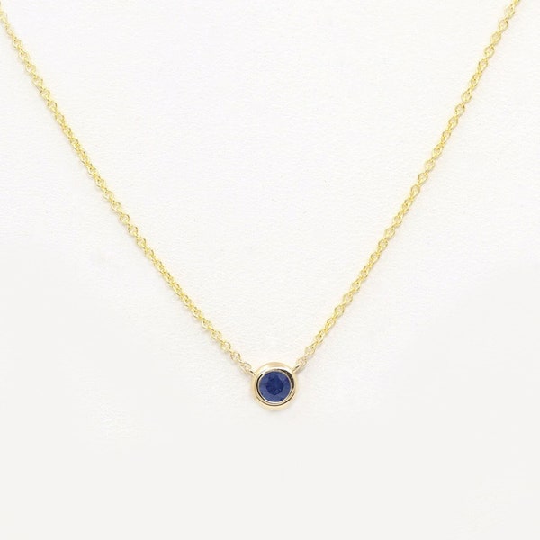 14K Sapphire Bezel Tiny Necklace / Sapphire Necklace / Bezel Necklace / Simple Necklace / September Birthstone / Solitaire Necklace