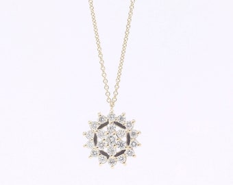 14K Diamond Sunflower Necklace / Diamond Necklace / Sunflower Necklace / Sunflower Pendant / Yellow Gold