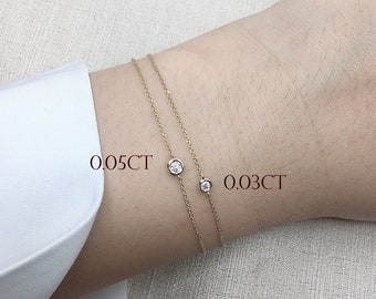 14K Diamond Bezel Simple Bracelet / Diamond Bracelet / Diamond Bezel Pendant / Everyday Bracelet / Solitaire Bracelet / Yellow Gold