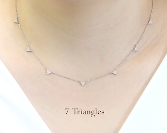 14K 7 Triangle Diamond Choker Necklace / Diamond Necklace / Choker Necklace / Triangle Necklace / Triangle Pendant / Simple Necklace
