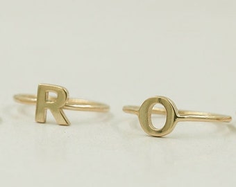 14K Alphabet Ring / Initial Band / Plain Ring / Simple Ring / Letter Ring / Custom Initial Ring / Graduation Gift / Rose Gold