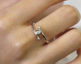 14K Diamond Bezel Double Wedding Band / Stacking Ring / Diamond Ring / Double Band Ring / Wedding Band / White Gold / Unique Ring