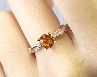 14K Citrine Diamond Twisted Band Wedding Ring / Citrine Wedding Ring / Diamond Twisted Band / Diamond Ring / Yellow Gold / Promise Ring