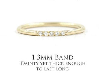 14K Diamond 1 - 7 Stones Dainty Wedding Band / Simple Diamond Ring / Engagement Band / Bridal Ring / Yellow Gold / Dainty Band / Simple Ring