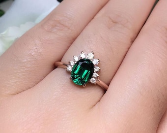 14K Lab-Created Emerald Diamond Engagement Ring / Emerald Wedding Ring / Diamond Ring / Lab-Created Emerald Ring / Rose Gold / Promise Ring