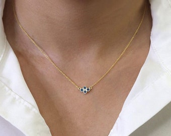 14K 4 Sapphire Simple Necklace / Sapphire Necklace / Everyday Necklace / Simple Necklace / Sapphire Bezel Pendant / White Gold