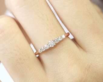 14K 7 Diamond Wedding Band / Diamond Ring / Stacking Ring / Engagement Band / White Gold / Diamond Simple Band