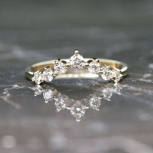 14K Diamond Crown Wedding Band / Diamond Ring / Crown Band / Engagement Band / Contour Ring / Stackable Ring / Bridal Ring / Yellow Gold