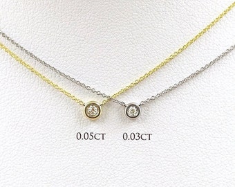 14K Diamond Bezel Solitaire Necklace / Diamond Necklace / Diamond Bezel Pendant / Solitaire Necklace / Everyday Necklace / Yellow Gold