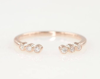 14K 6 Diamond Open Band / Diamond Ring / Open Band / Stackable Ring / Wedding Band / Engagement Band / Rose Gold / Bridal Ring