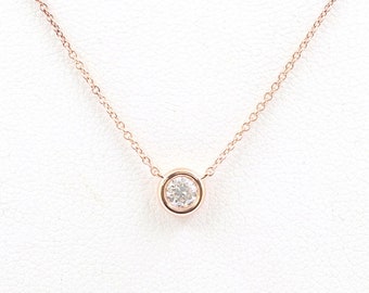 14K 0.15CT Diamond Bezel Solitaire Necklace / Diamond Necklace / Diamond Solitaire Necklace / Diamond Bezel Pendant / White Gold