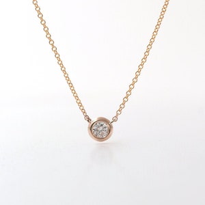 14K Diamond Bezel Simple Necklace / Diamond Necklace / Solitaire Necklace / Everyday Necklace / Diamond Bezel Pendant / Yellow Gold