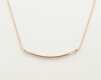 14K 3 diamanten 1,5 inch Bar ketting / diamanten halsketting / Bar ketting / glimlach ketting / eenvoudige ketting / alledaagse ketting / Rose Gold