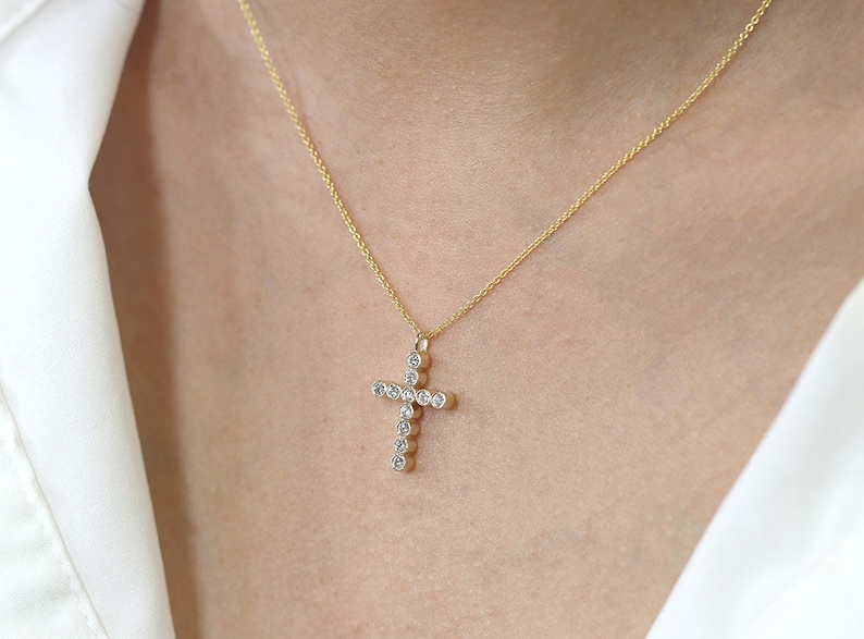 Diamond Cross Pendant Necklace/0.3ct. Bezel Set Cross | Etsy