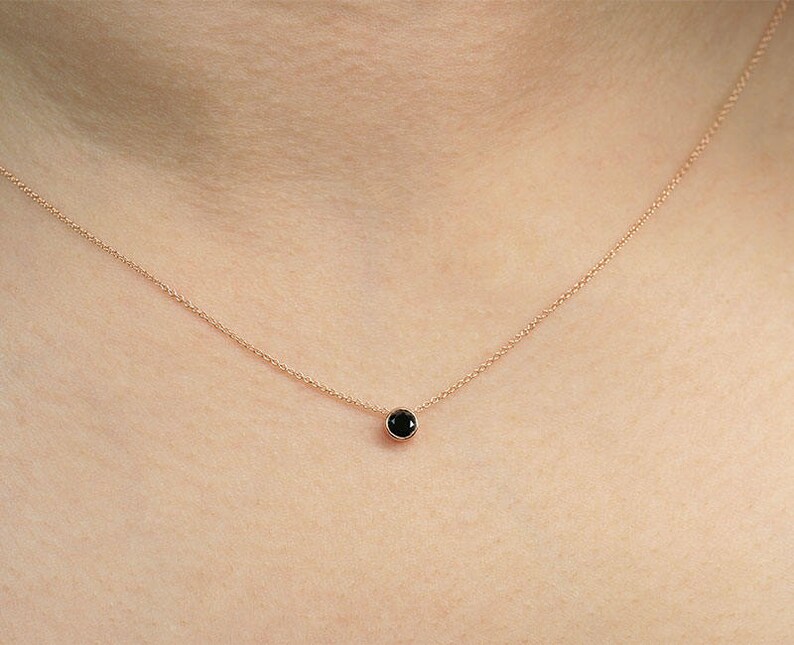 0.30ct. Black Diamond Necklace. Bezel Set Black Diamond Etsy