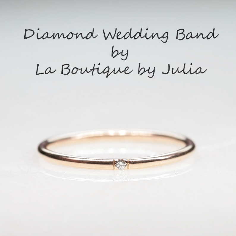 14K Diamond 1 7 Stones Dainty Wedding Band / Simple Diamond Ring / Engagement Band / Bridal Ring / Yellow Gold / Dainty Band / Simple Ring image 9