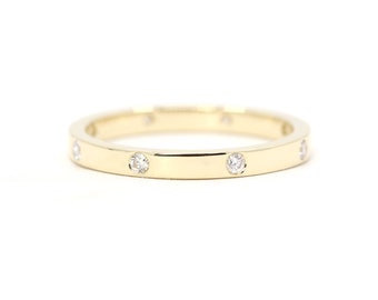 14K 8 Diamond Simple Wedding Band / Diamond Ring / Engagement Band / Diamond Simple Band / Bridal Ring / Yellow Gold