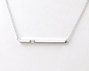 14K Diamond Bar Simple Necklace / Bar Necklace / Diamond Necklace / Bar Pendant / Everyday Necklace / White Gold