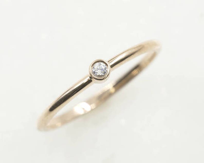 Dainty Diamond Ring.simple Diamond Wedding Ring.14k Rose Gold Etsy