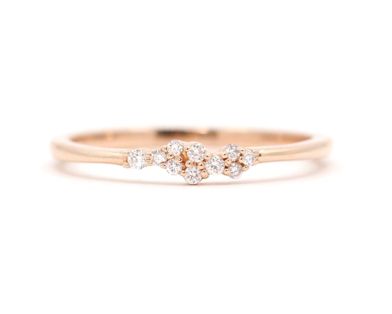 Tiny Natural Diamond Cluster Wedding Band14K Solid gold Women/'s Thin Band with Small Round Real DiamondsFriendship RingGraduation Gift